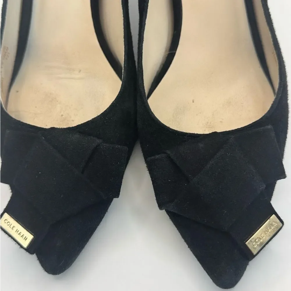 Cole Haan Signature Women’s Size 8 Ina Bow Pumps Black‎ Suede Pointed Toe